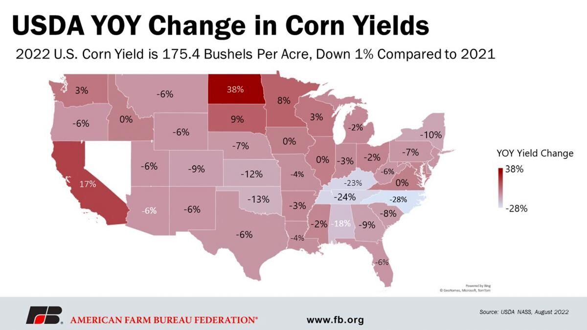 Year over year change in corn yields