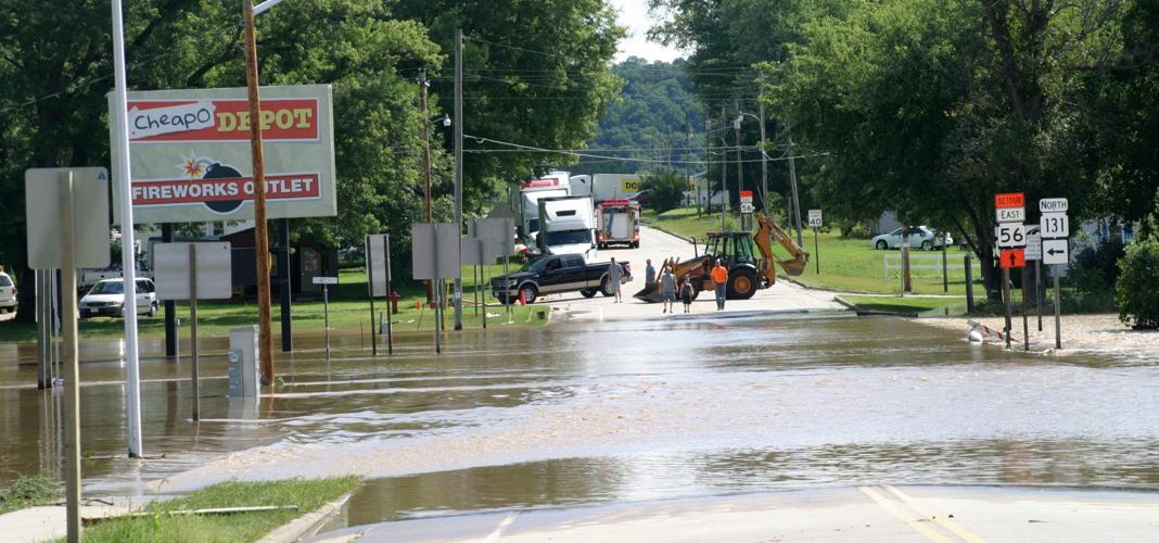 Readstown Flood: Water over road