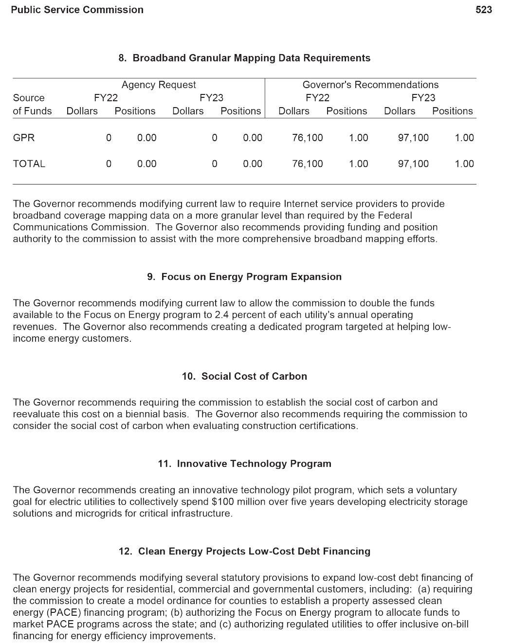 Broadband granular mapping data requirements
