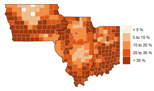 Rate of adoption of no-till by county