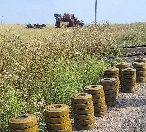 Combine in field exploded
