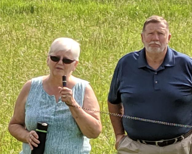 Dorothy and John Priske talking at 2019 International Kernza Conference tour