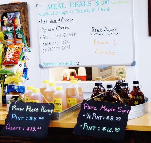 Honey and maple syrup for sale at Udder Brothers' Creamery