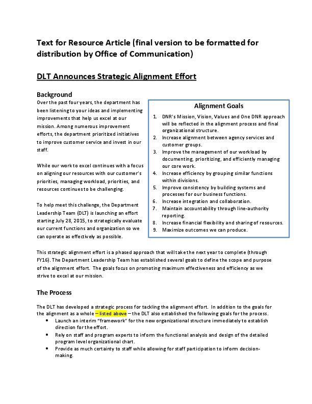 DNR reorganization memo