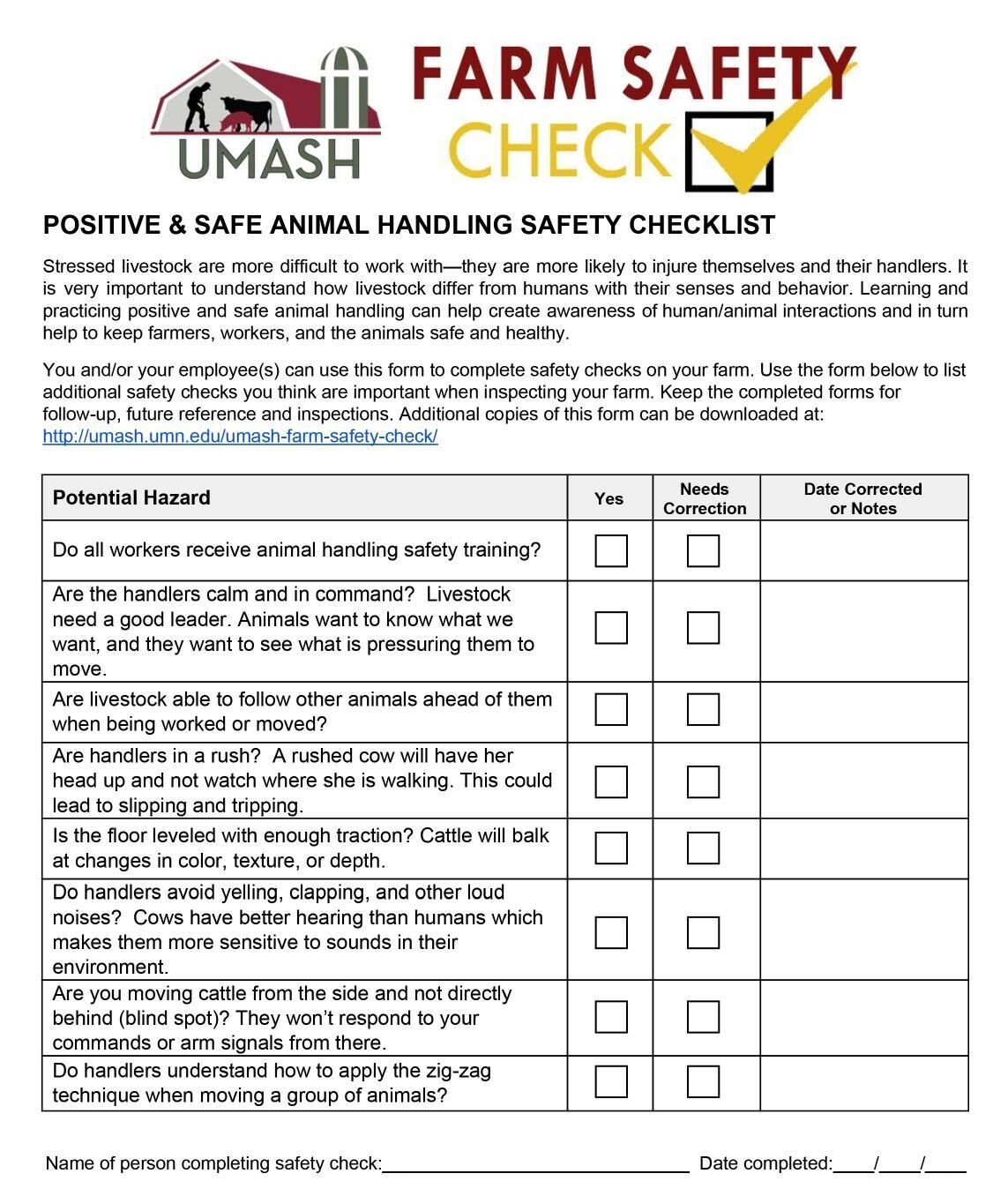 Livestock Safety Checklist part 2