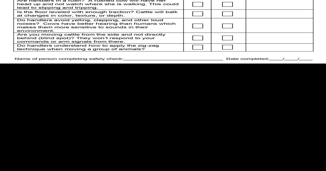 Livestock Safety Checklist part 2