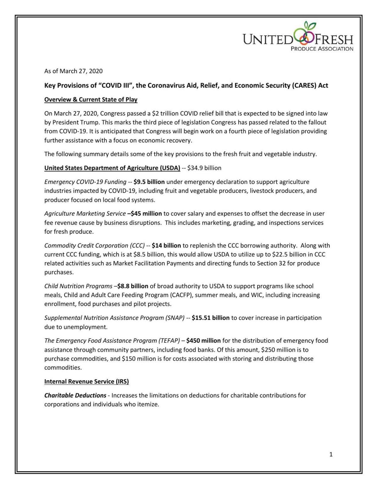 Key Provisions of COVID CARES Act