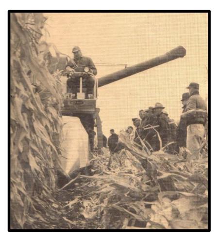 A corn combine is demonstrated at the 1967 Wisconsin Farm Progress Days in Grant County.