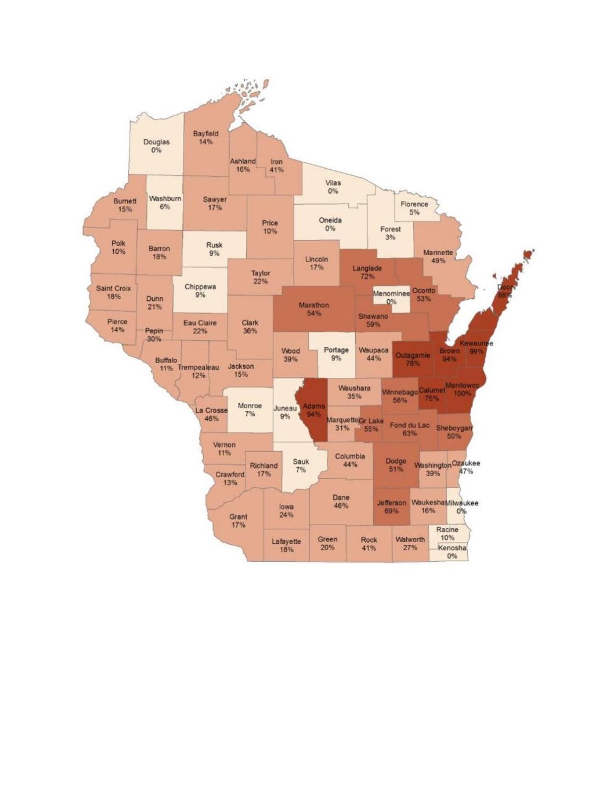 Percent of County Croland with 2017 Nutrient-Management Plans
