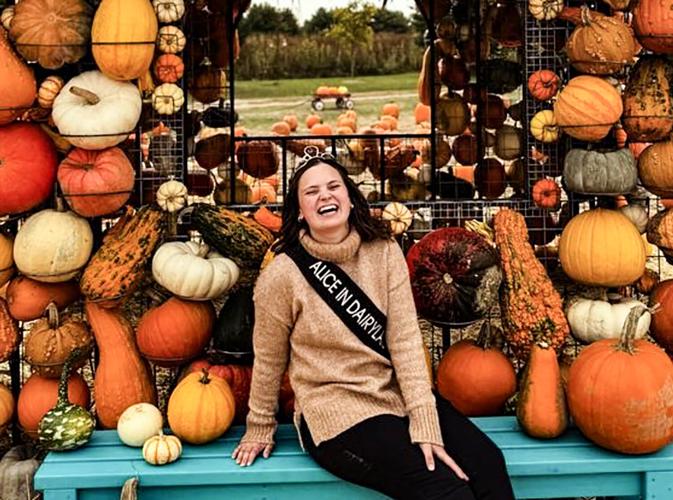 Alice in Dairyland with pumpkins