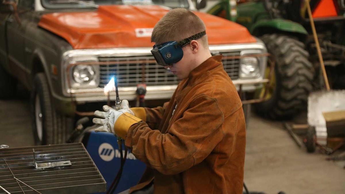 East Mills senior Davis McGrew practices oxy/fuel welding