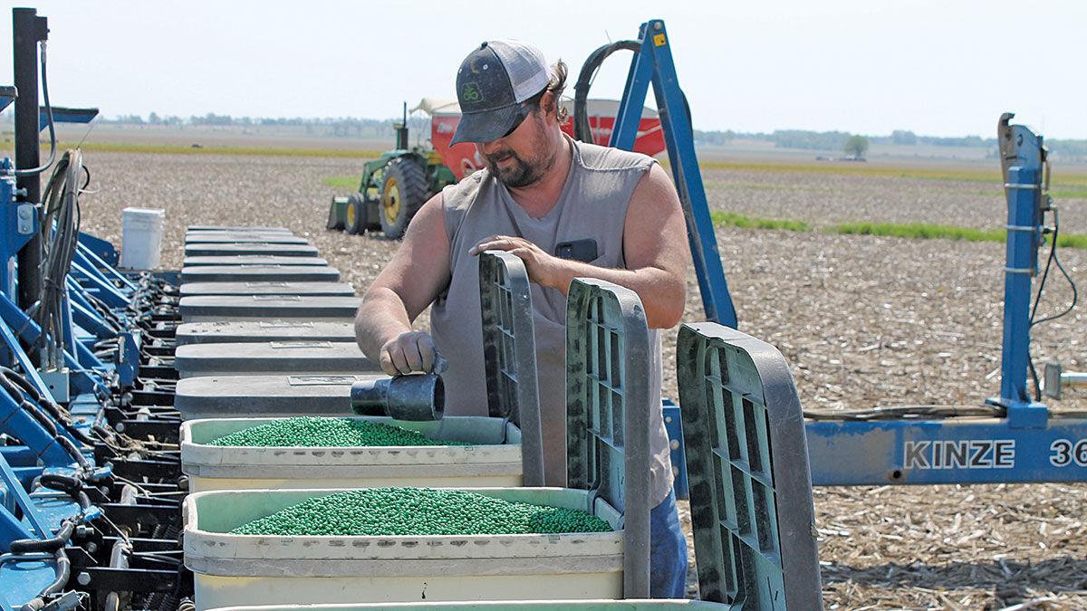 David Webb adds graphite and talc to his soybean seeds