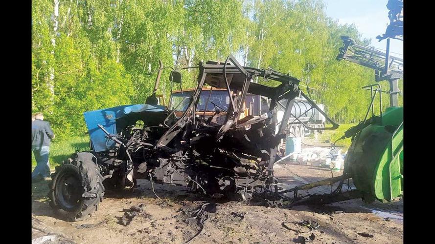 Ukraine- burned-out tractor