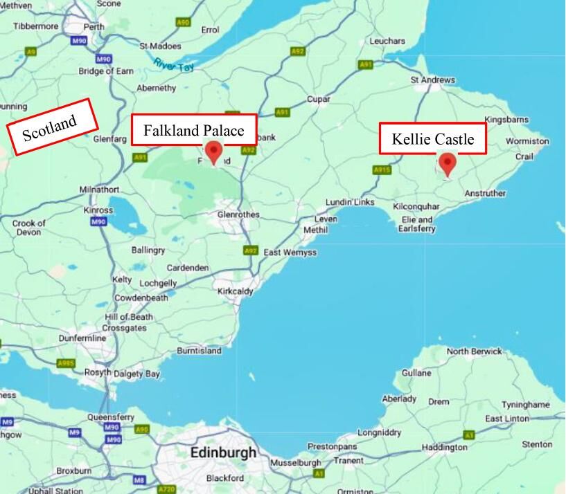 Map of Falkland Palace and Kellie Castle