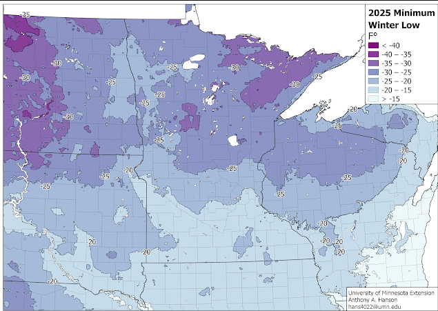 Figure 1 Coldest temperature experienced between Nov. 2024 through Feb. 2025.