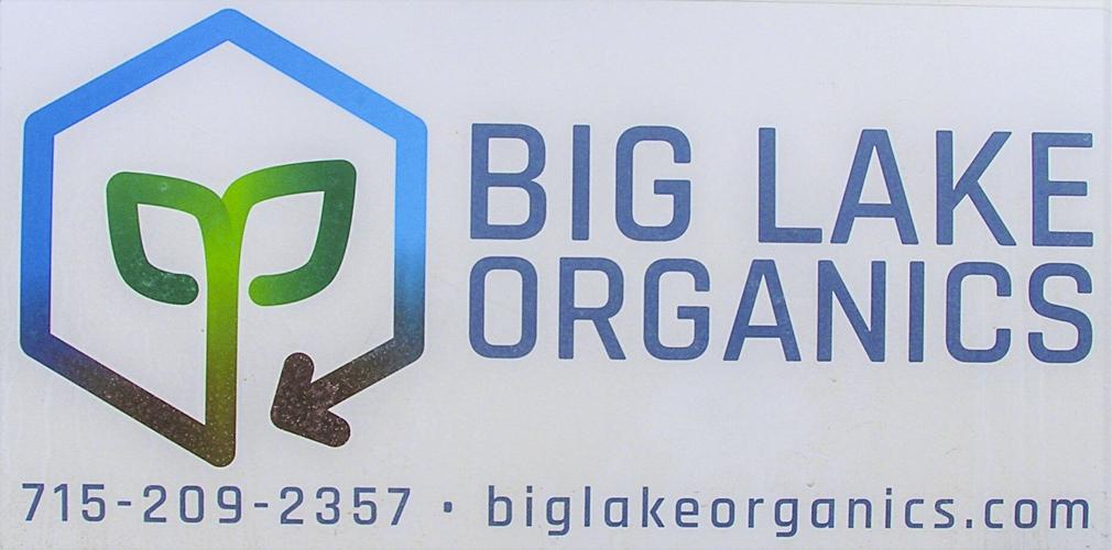 Big Lake Organics logo with contact information