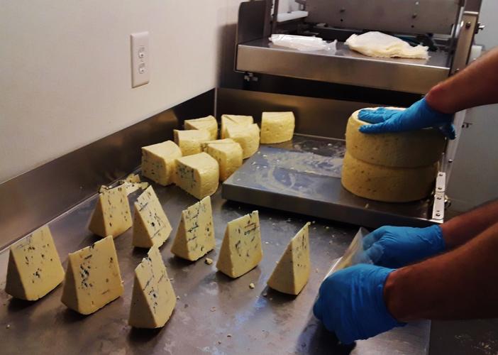 Blue cheese prepared for packaging