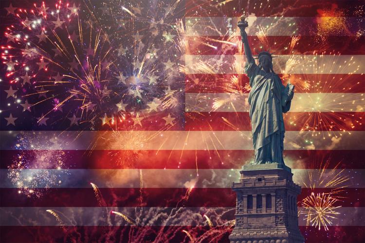 Flag and Statue of Liberty