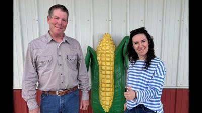 Alexandra Kamyshina and Mark Jagels at his farm near Davenport, Neb.