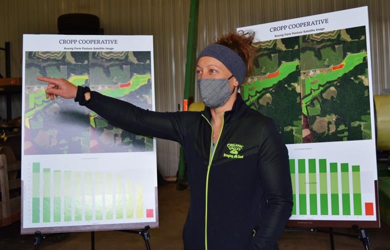 Amy Koenig with satellite imagery of paddocks