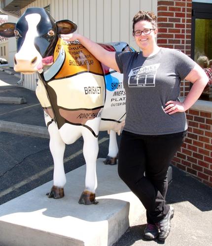 One of Thorp cows greets customers