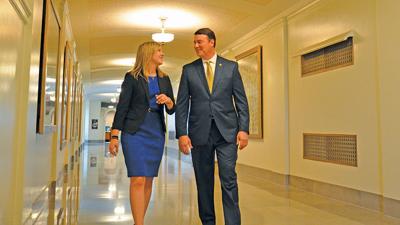 Samantha Davis meets in the state capitol with Rep. John Wiemann