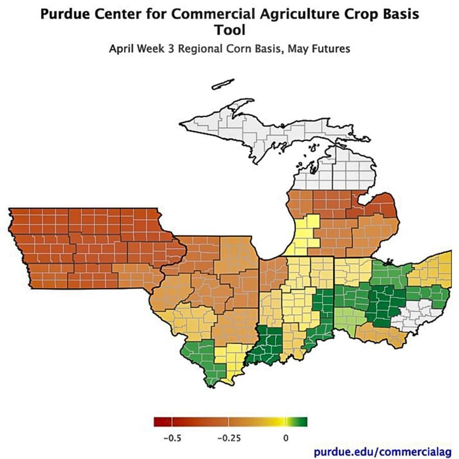 Figure 3. Regional Corn Basis for April week 3, May Futures