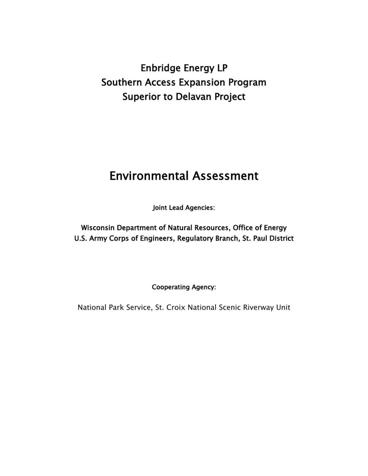 WDNR 2006 Environmental Assessment, Enbridge Lines 61 and 13
