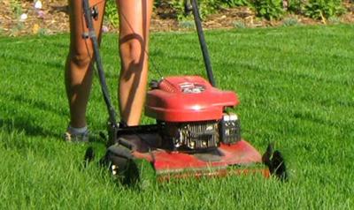 Mowing grass