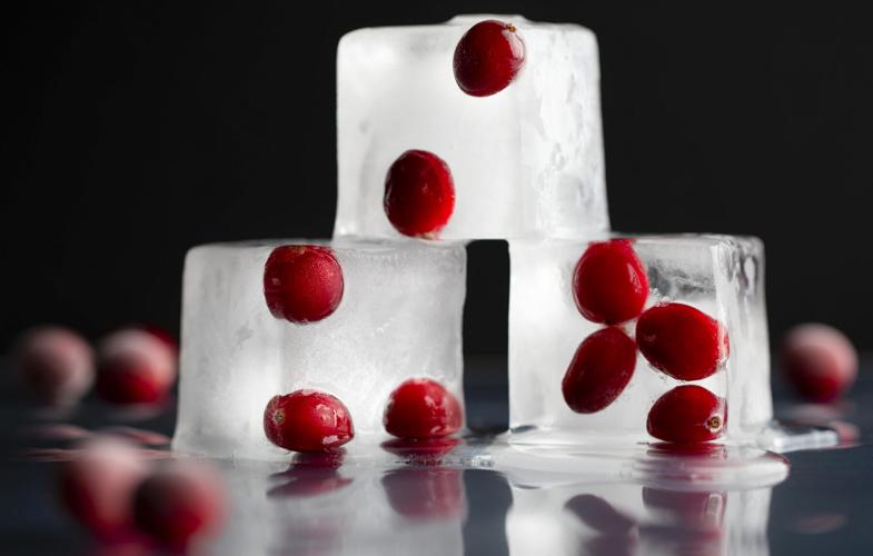Cranberries and ice cubes