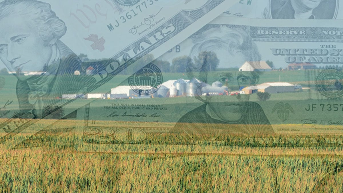 Farm scene with ghosted money
