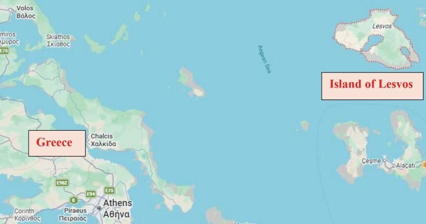 Island of Lesvos map in Greece
