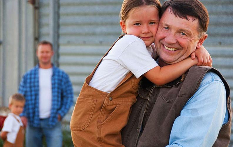Farmer with daughter, farmer with son