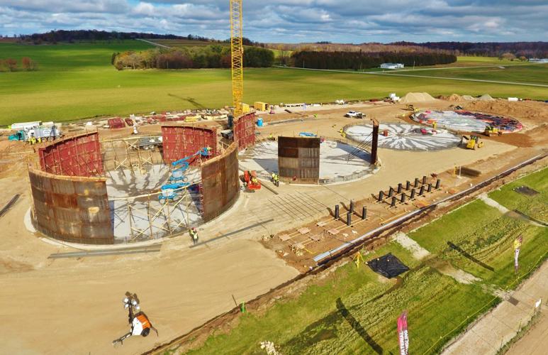 Anaerobic digesters being constructed at Kinnard Farms
