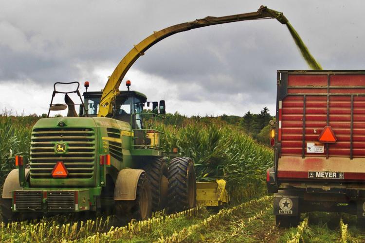 Tractor and wagon in field