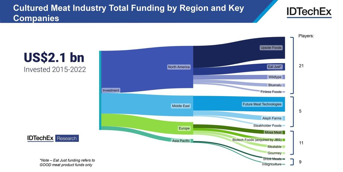 Cultured meat industry total funding by region and key companies