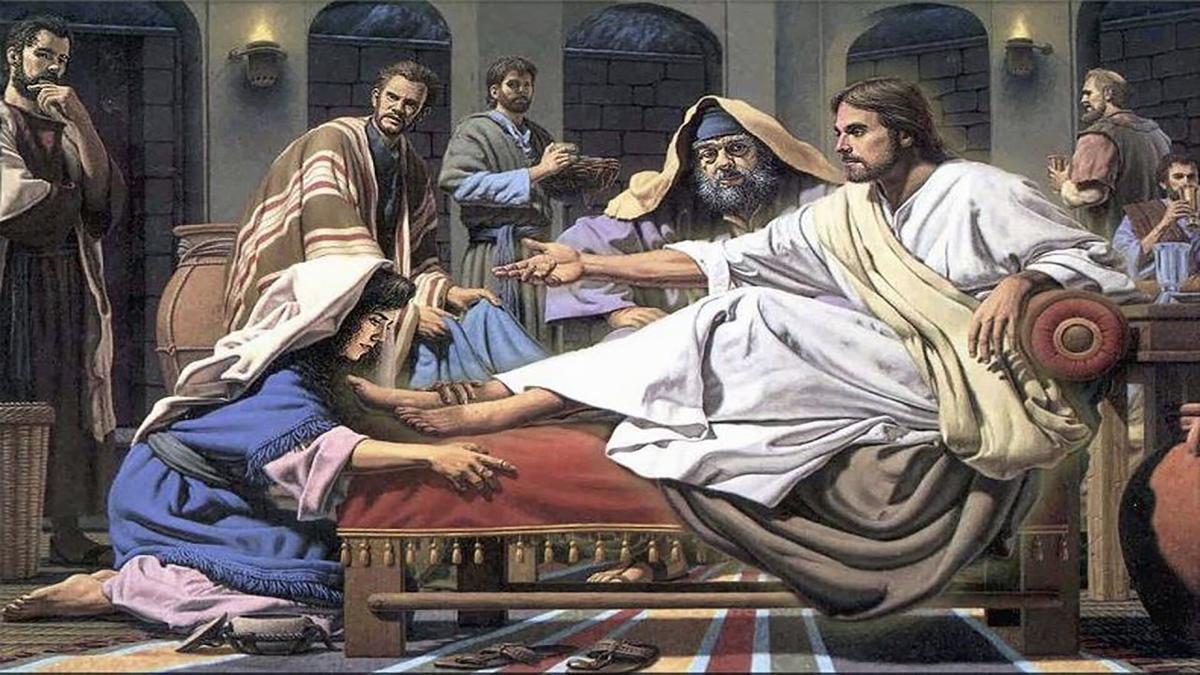 Woman washes Jesus' feet
