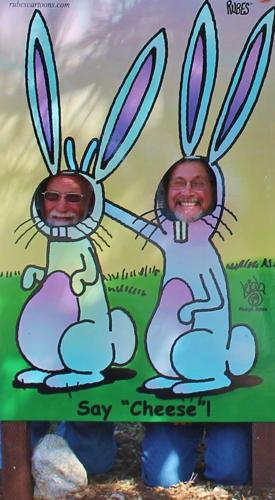 Leigh Rubin in bunny sign