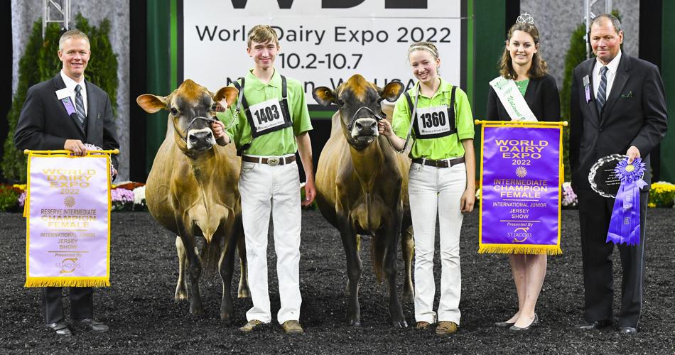 Intermediate champion and reserve intermediate champion females of 2022 International Junior Jersey Show.