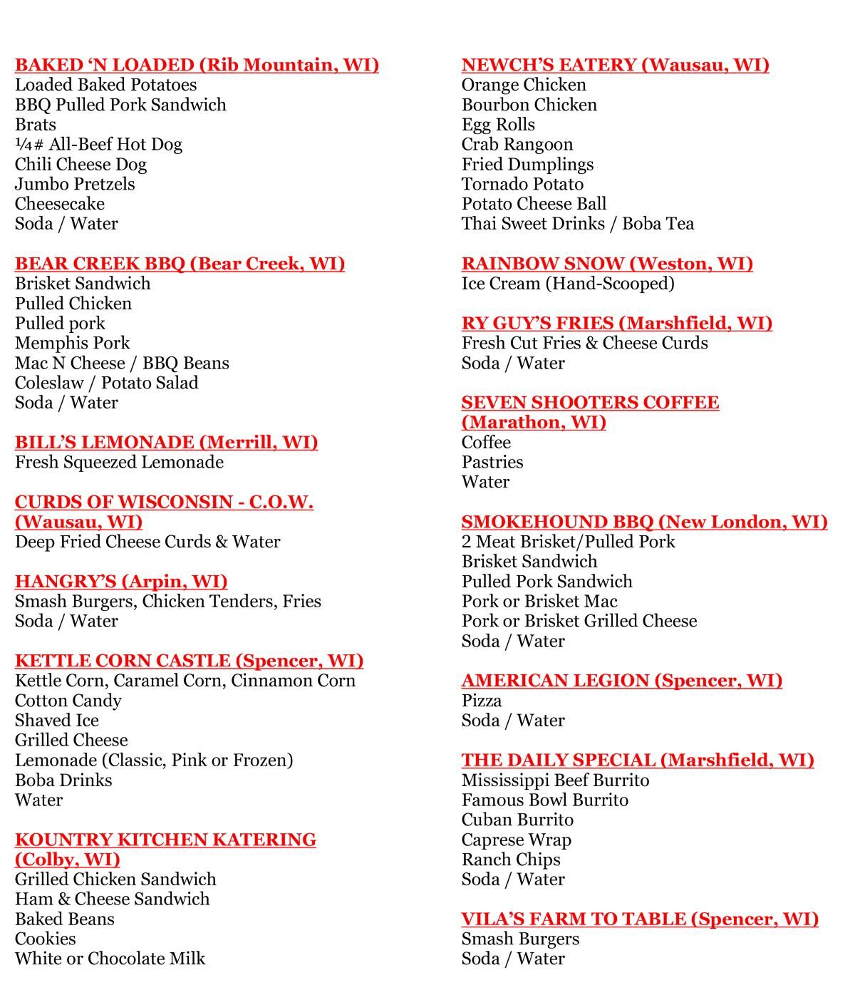 2026 Wisconsin Farm Technology Days -- Food Truck Menus