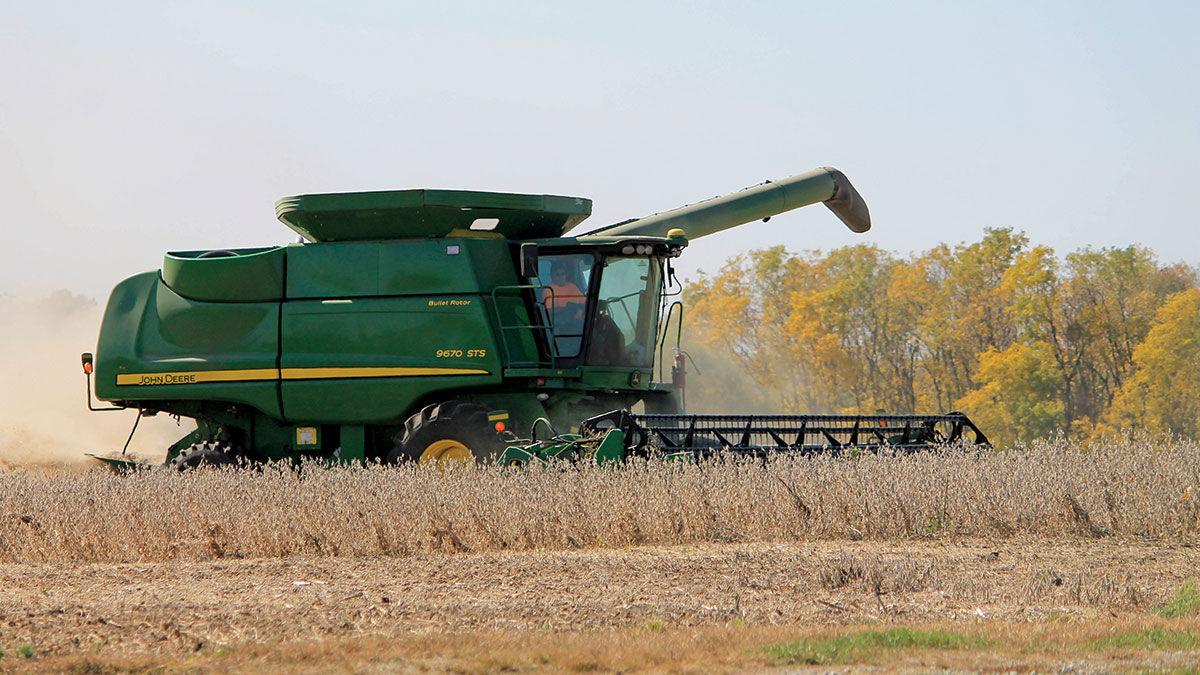 Dave Siggin harvests soybeans