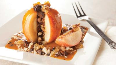 Cider-baked Apples with Black Walnuts and Pumpkin-Caramel Sauce