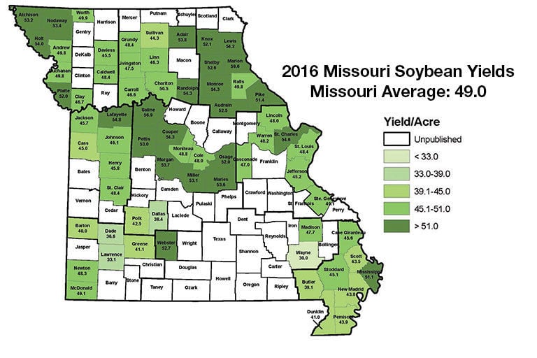 2016 Missouri Soybean Yields