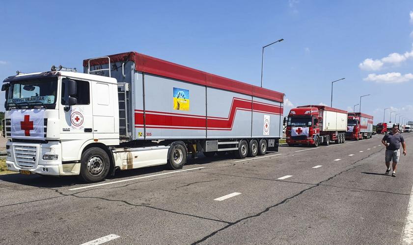 Trucks wait