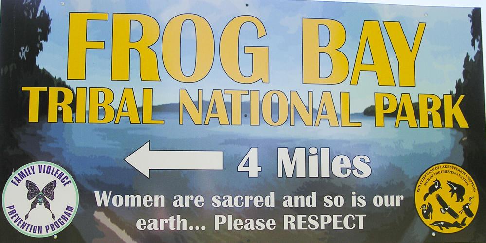 Frog Bay Tribal National Park sign