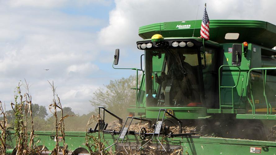 American flag attached to the combine