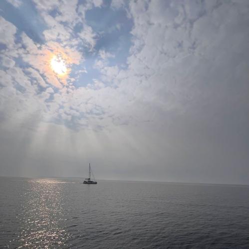 Sailboat in smoke