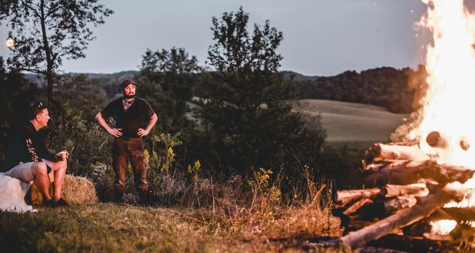 Bonfire during Harvest Moon dinner at Enos Farms