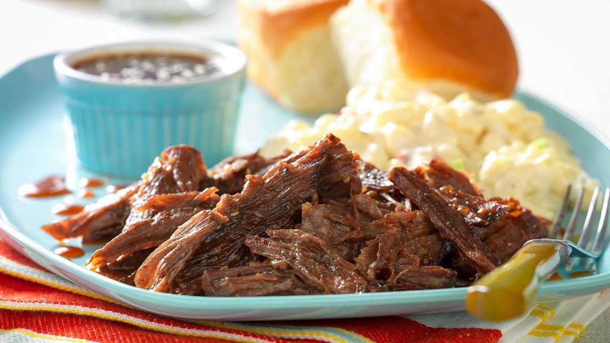 Slow-cooked Whiskey-Molasses Shredded Beef