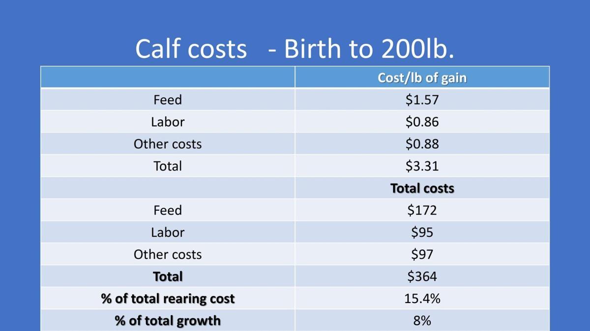 Calf costs from birth to 200 pounds